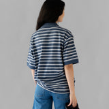 LUNA UNISEX POLO T-SHIRT - NAVY STRIPE